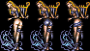 Images of a female enemy with her back to the screen from three releases of the game; the coverage level of her clothes on the bottom half of her body is different in each one