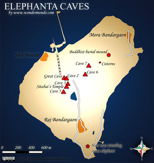 Elephanta Island - map of archaeological monuments