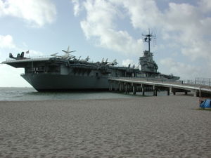 US Navy aircraft carrier USS Lexington anchored in the Gulf of Mexico