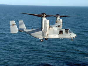 A U.S. Marine Corps MV-22 prepares to land aboard USS Nassau in 2008.