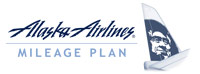 The words Alaska Airlines Mileage Plan and an airplane tail with an Eskimo head