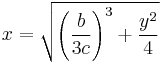 x=\sqrt{{{{\left({b\over{3c}}\right)}^3}+{{y^2}\over 4}}}